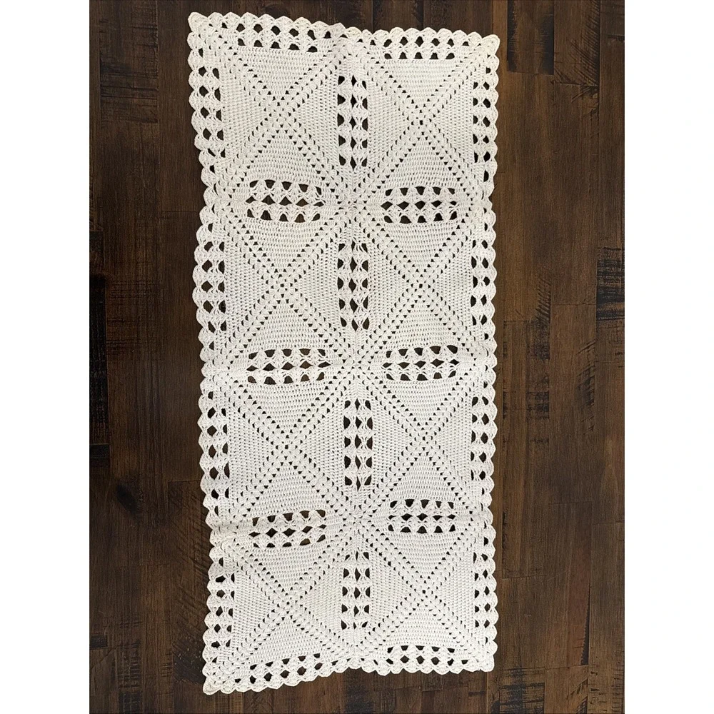 Vtg Crochet Lace Table Runner Dresser Scarf Rectangle Tablecloth Doily 31